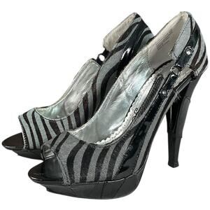 Y2K Naughty Monkey Portia Grey Black Size 7.5 Vintage Zebra Print Stiletto Used